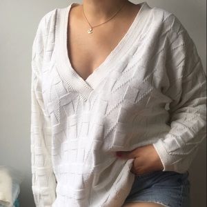 VTG Oversize Sweater White Geometric Vintage 90s